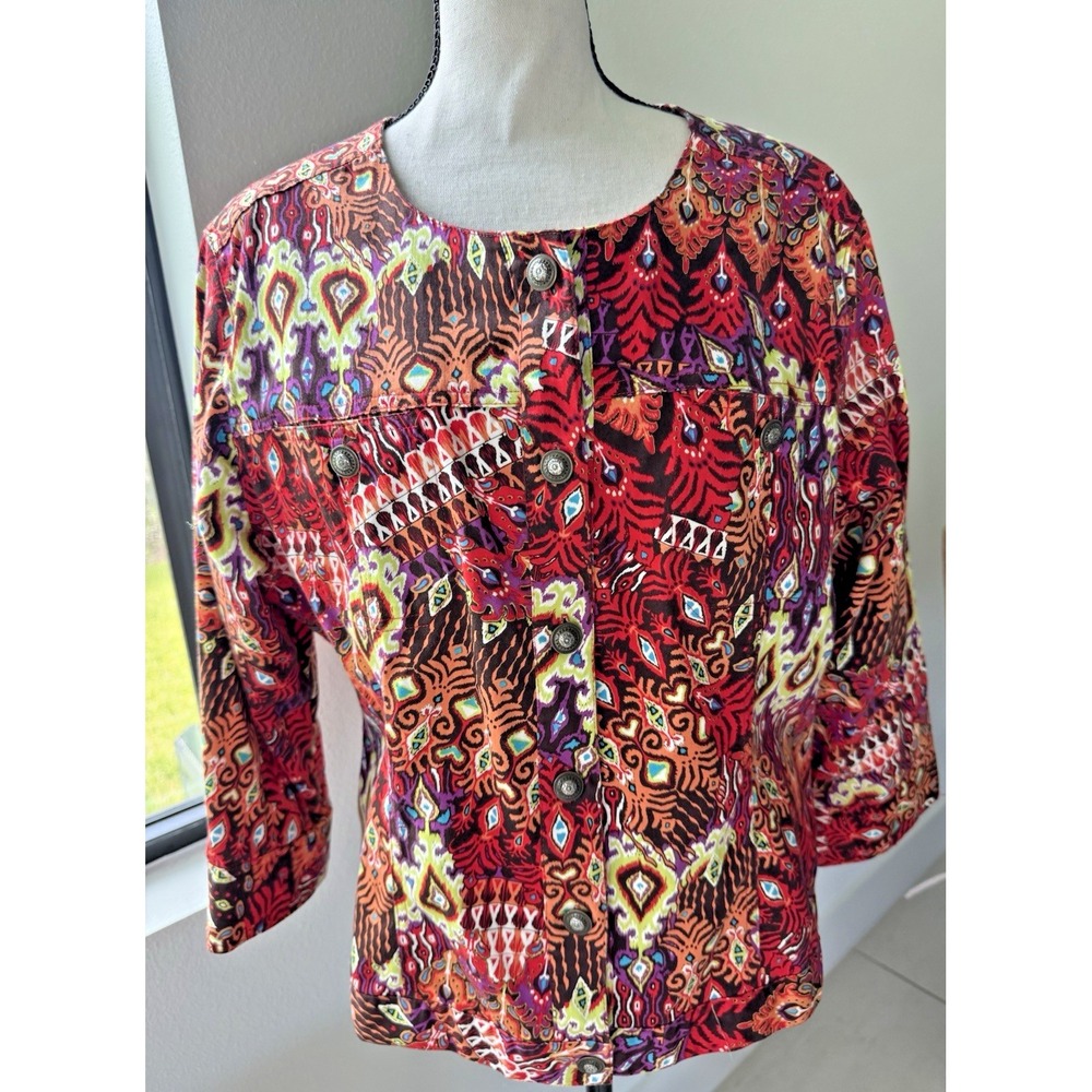 VTG Mirror Image  Tribal Print Button  Multicolor Cotton Jacket Top Sz XL
